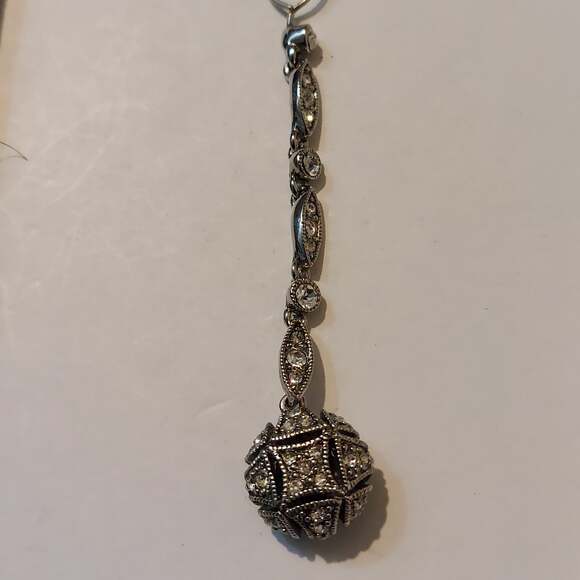 Monet Silver Tone and Rhinestones Dangle Charm Necklace Pendant - Picture 2 of 3